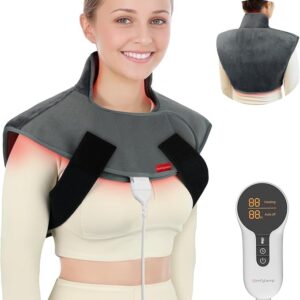 Comfytemp Far Infrared Weighted Heating Pad for Neck Shoulders. Wearable Electric Heat Pad. FSA HSA Eligible. Adjustable & Better Fit Heated Wrap for Deeper Muscle & Pain Relief. Gifts for Women Men